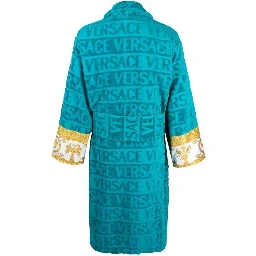 Black Bathrobe with Baroque Pattern in Terry Cotton Versace Home