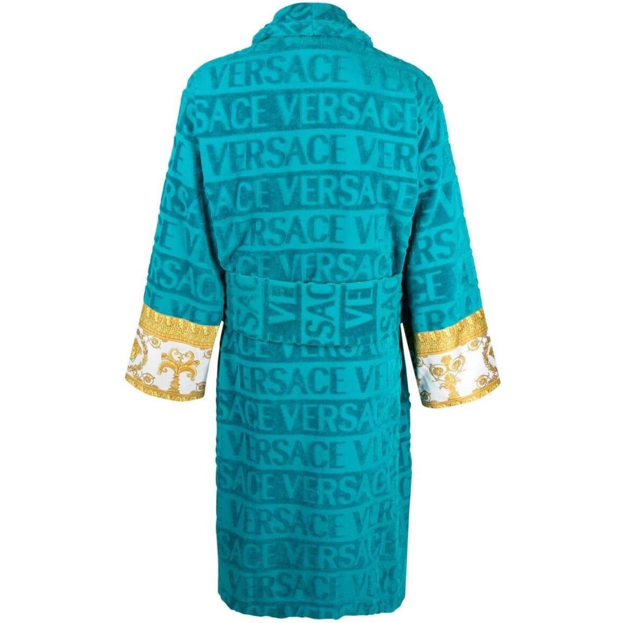Black Bathrobe with Baroque Pattern in Terry Cotton Versace Home