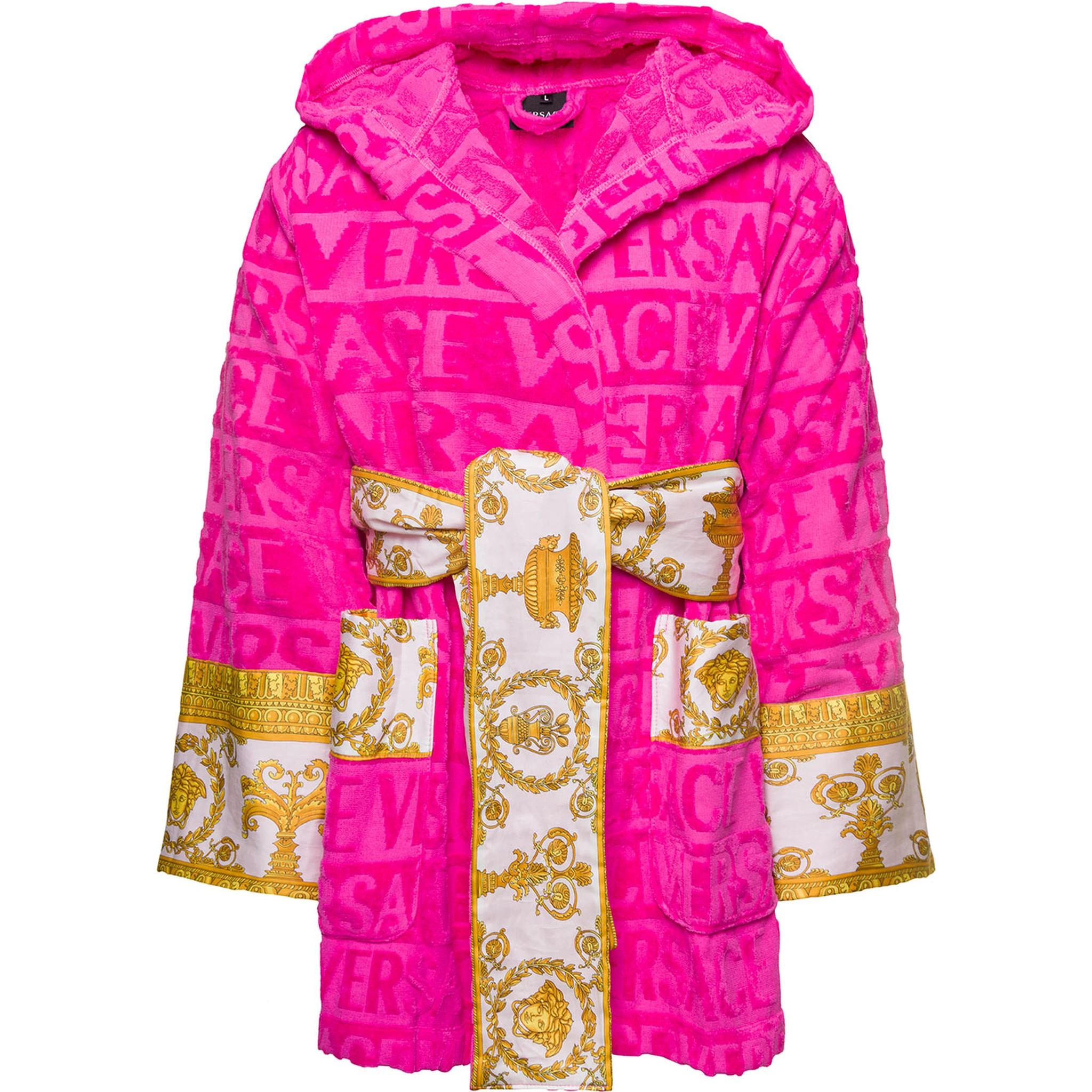 Accappatoio CORTO con Motivo Barocco in Spugna di Cotone Nero Versace Home