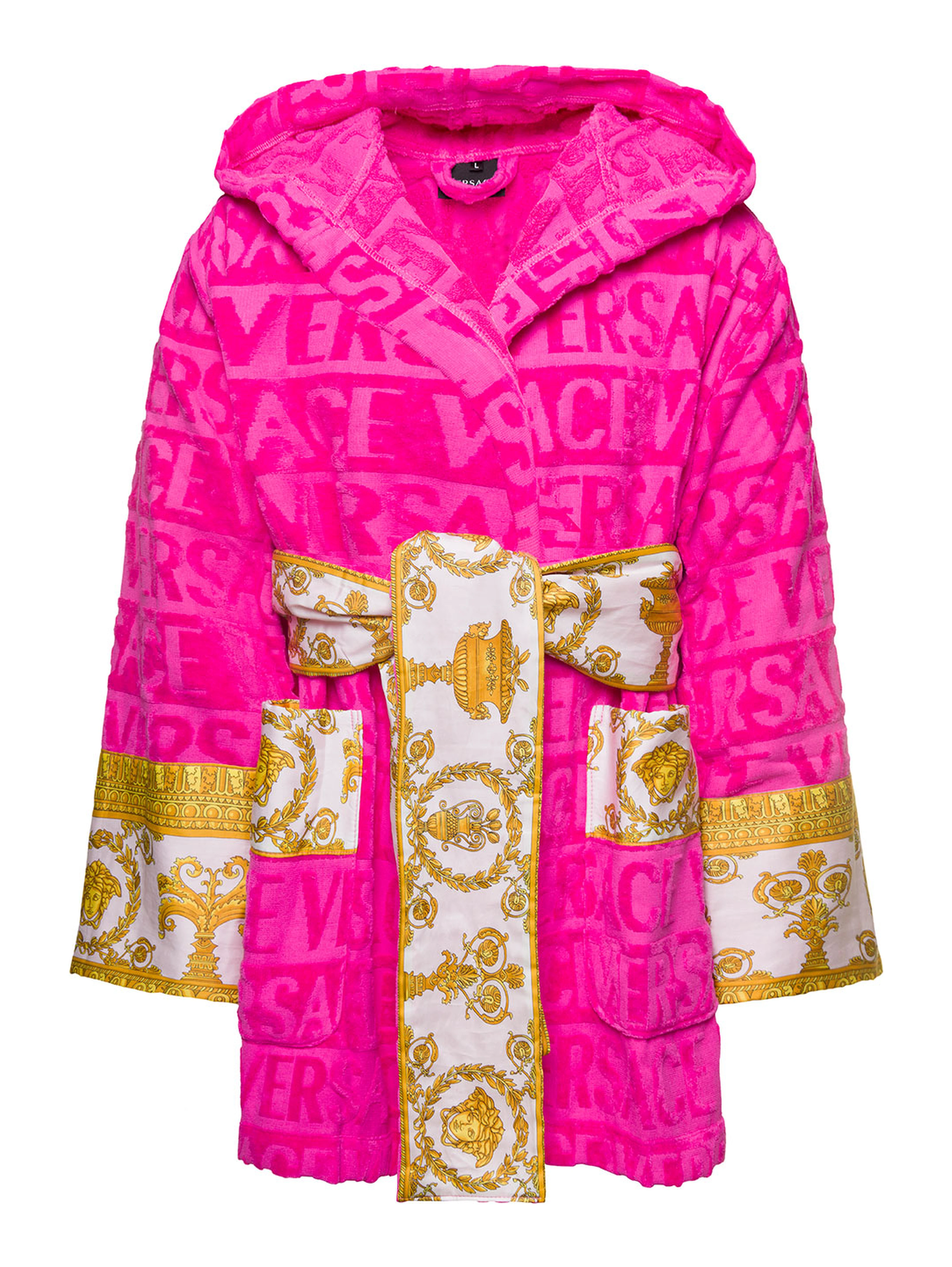 Accappatoio CORTO con Motivo Barocco in Spugna di Cotone Nero Versace Home