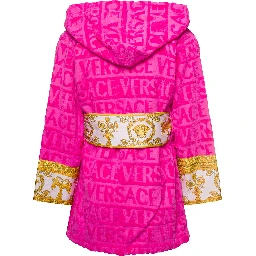 Accappatoio CORTO con Motivo Barocco in Spugna di Cotone Nero Versace Home