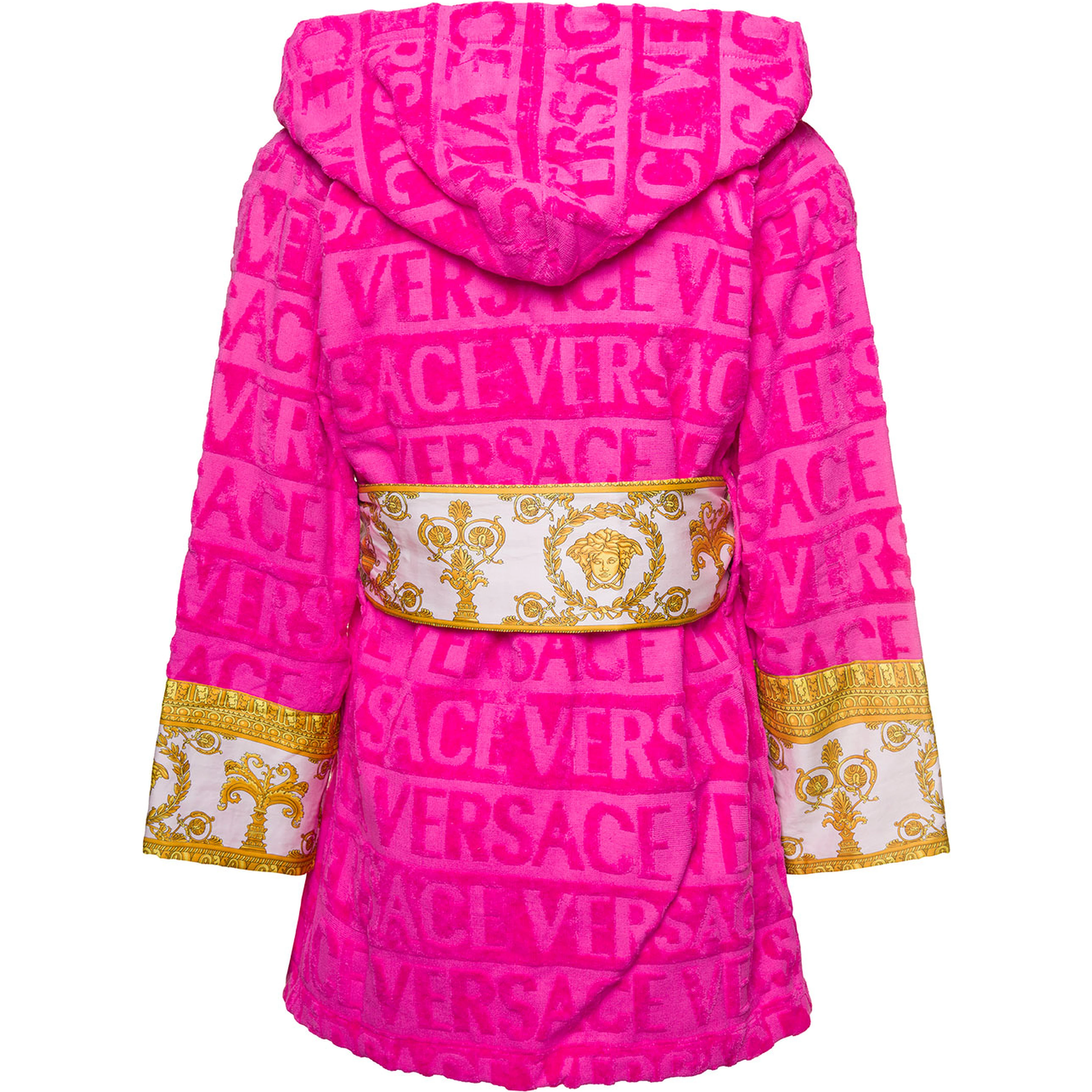 Accappatoio CORTO con Motivo Barocco in Spugna di Cotone Nero Versace Home