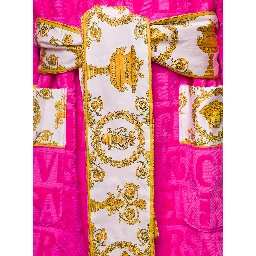 Accappatoio CORTO con Motivo Barocco in Spugna di Cotone Nero Versace Home