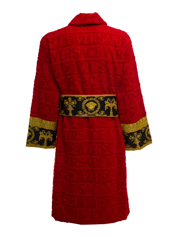 Versace Homes Red Terry Cotton Bathrobe with Baroque Detail alternative