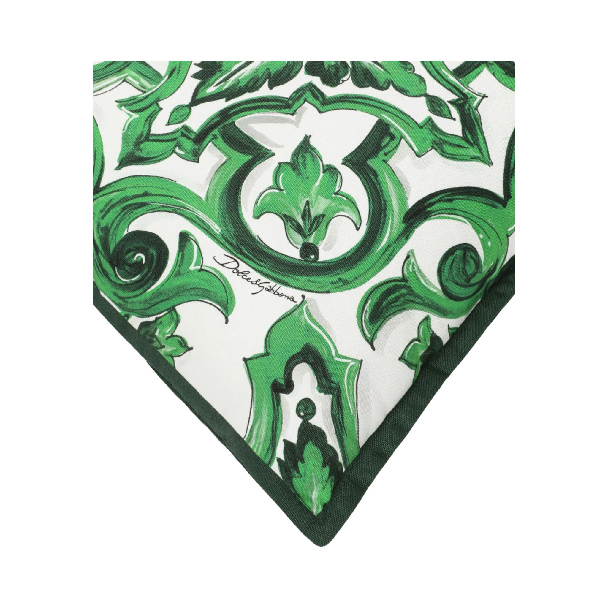 Green and White Small Cushion with All-Over Print in Cotton Home