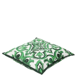 Green and White Small Cushion with All-Over Print in Cotton Home