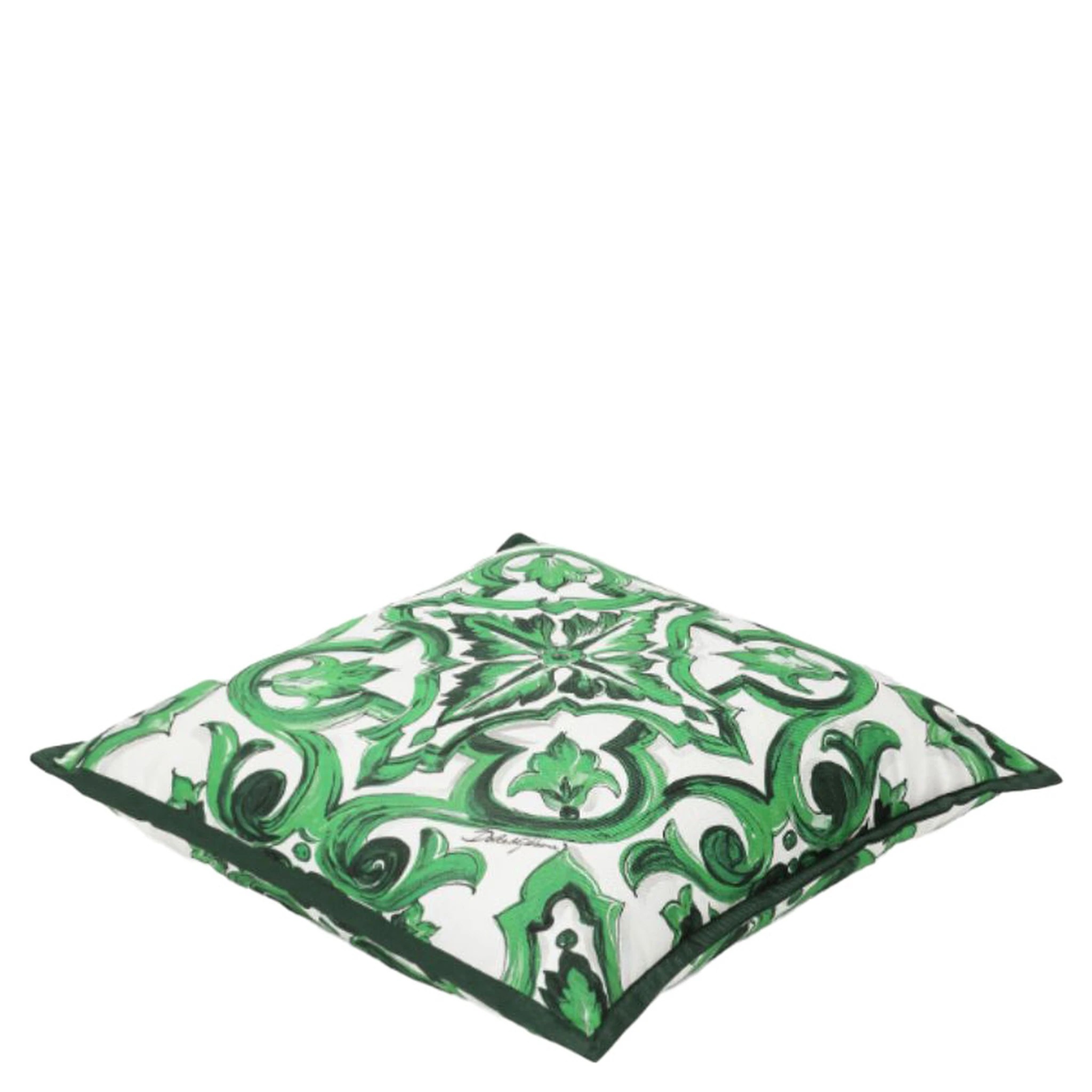 Green and White Small Cushion with All-Over Print in Cotton Home