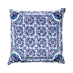Blue and White Small Cushion with Blue Mediterranean Print in Duchesse Cotton Dolce & Gabbana