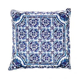 Blue and White Small Cushion with Blue Mediterranean Print in Duchesse Cotton Dolce & Gabbana