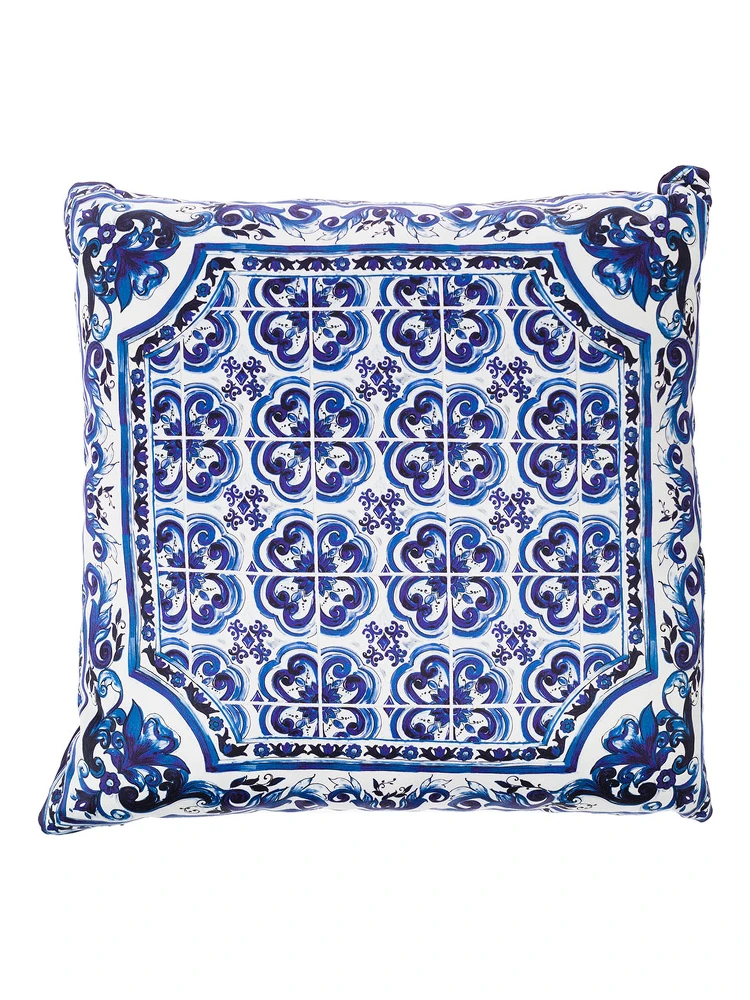 Blue and White Small Cushion with Blue Mediterranean Print in Duchesse Cotton Dolce & Gabbana alternative