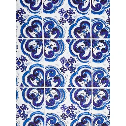 Blue and White Small Cushion with Blue Mediterranean Print in Duchesse Cotton Dolce & Gabbana