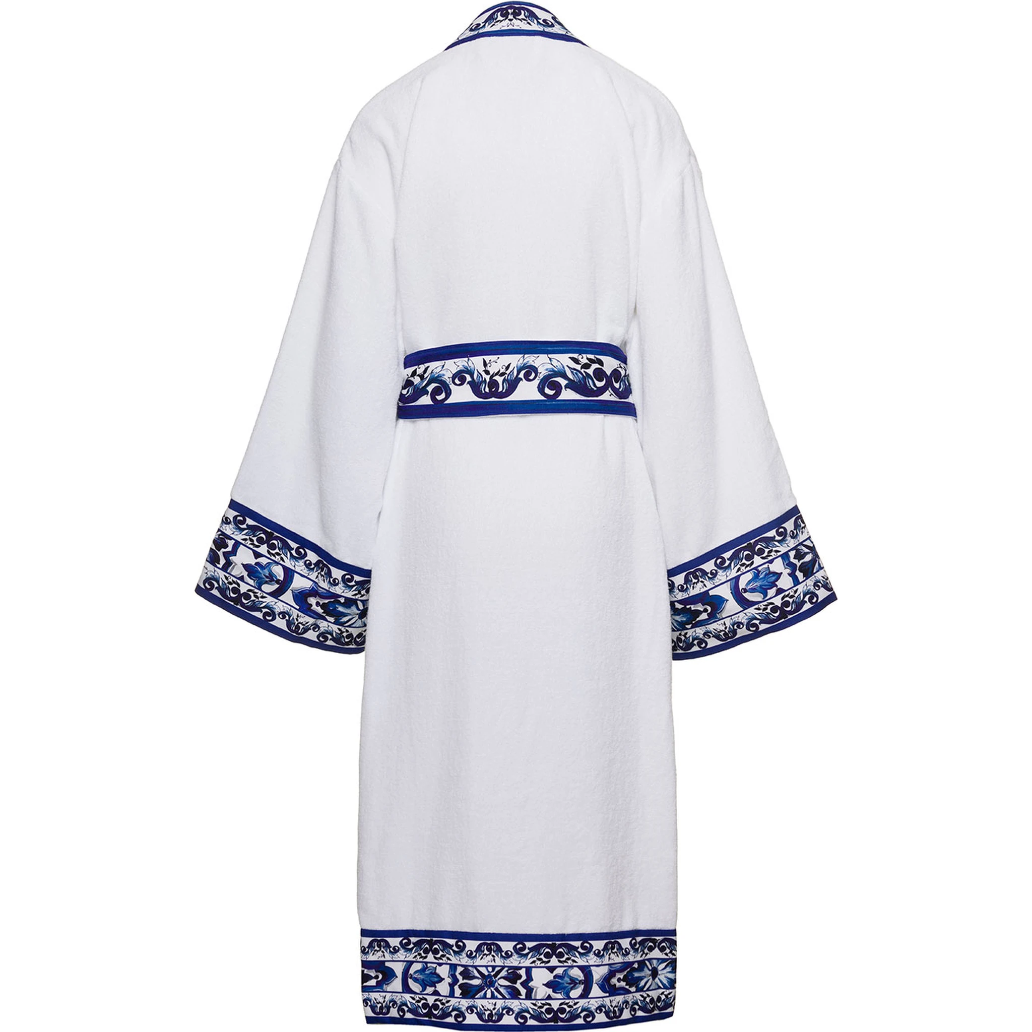 White Kimono Bathrobe with Blu Mediterraneo Trim in Cotton Dolce & Gabbana