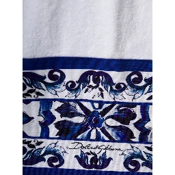 White Kimono Bathrobe with Blu Mediterraneo Trim in Cotton Dolce & Gabbana