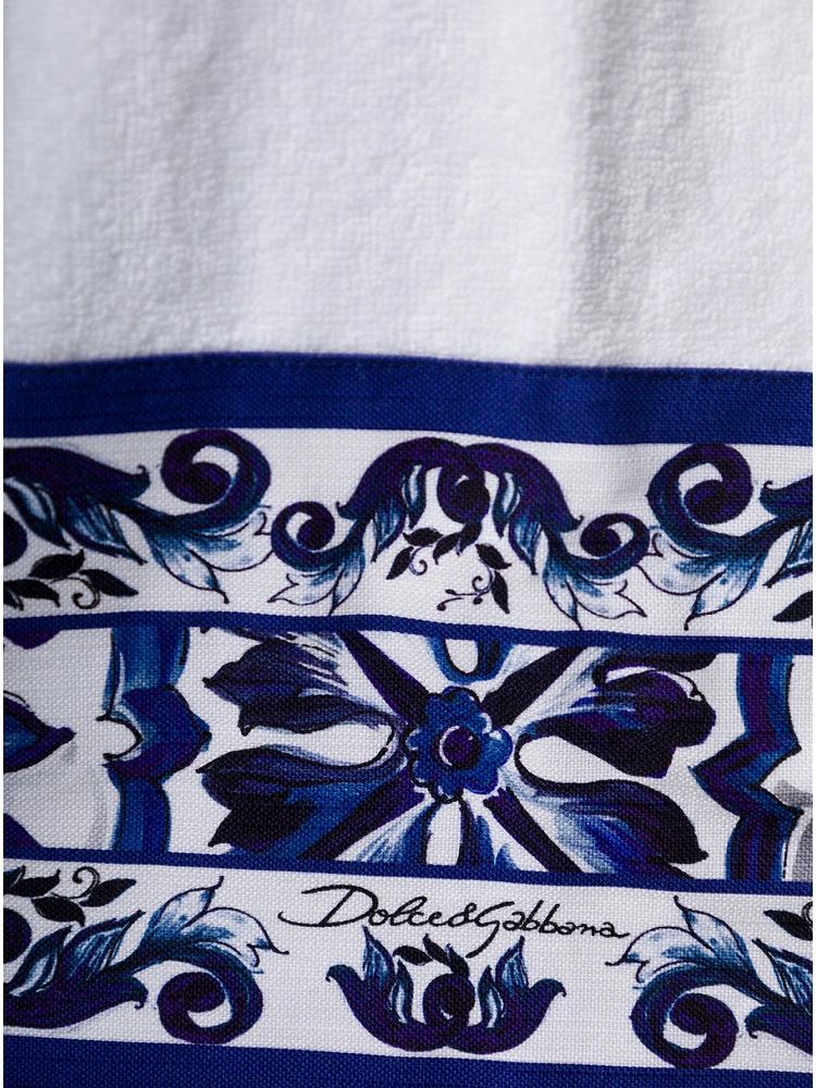 White Kimono Bathrobe with Blu Mediterraneo Trim in Cotton Dolce & Gabbana alternative