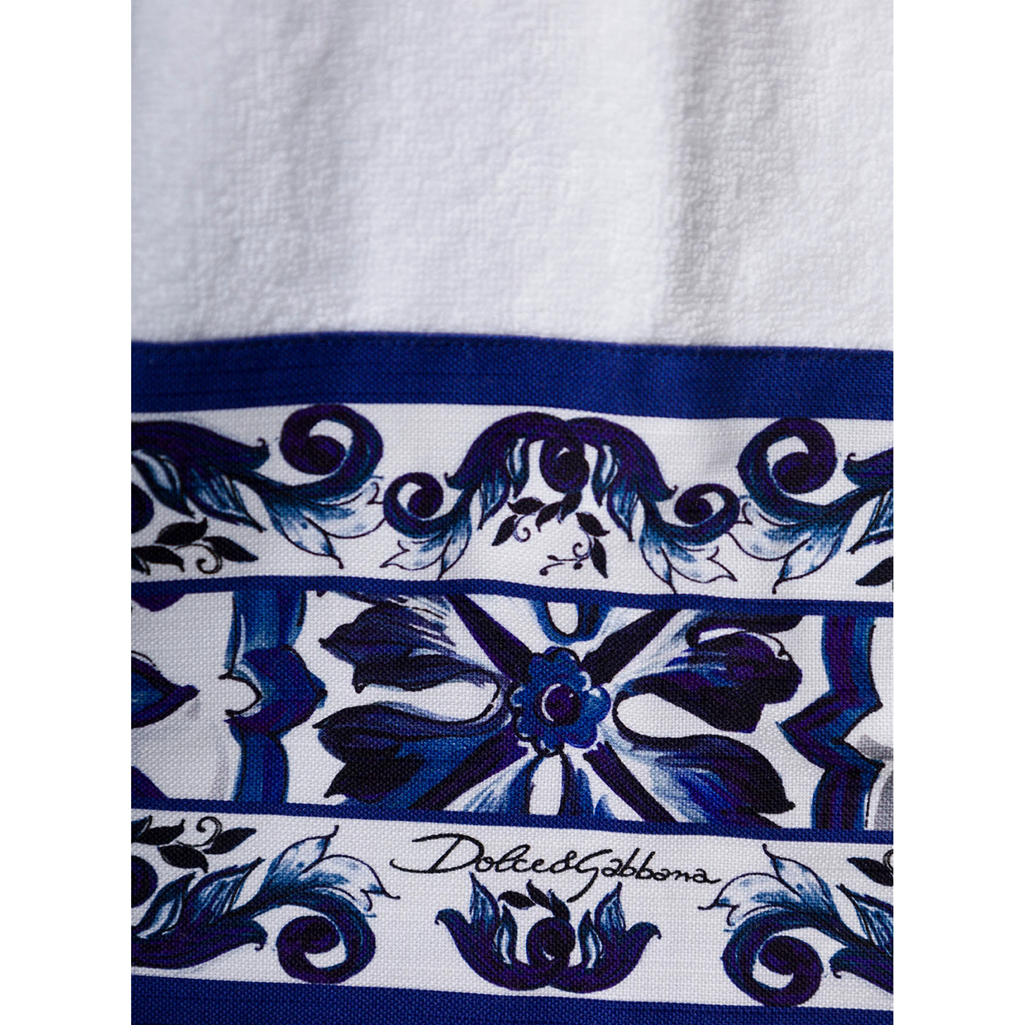 White Kimono Bathrobe with Blu Mediterraneo Trim in Cotton Dolce & Gabbana