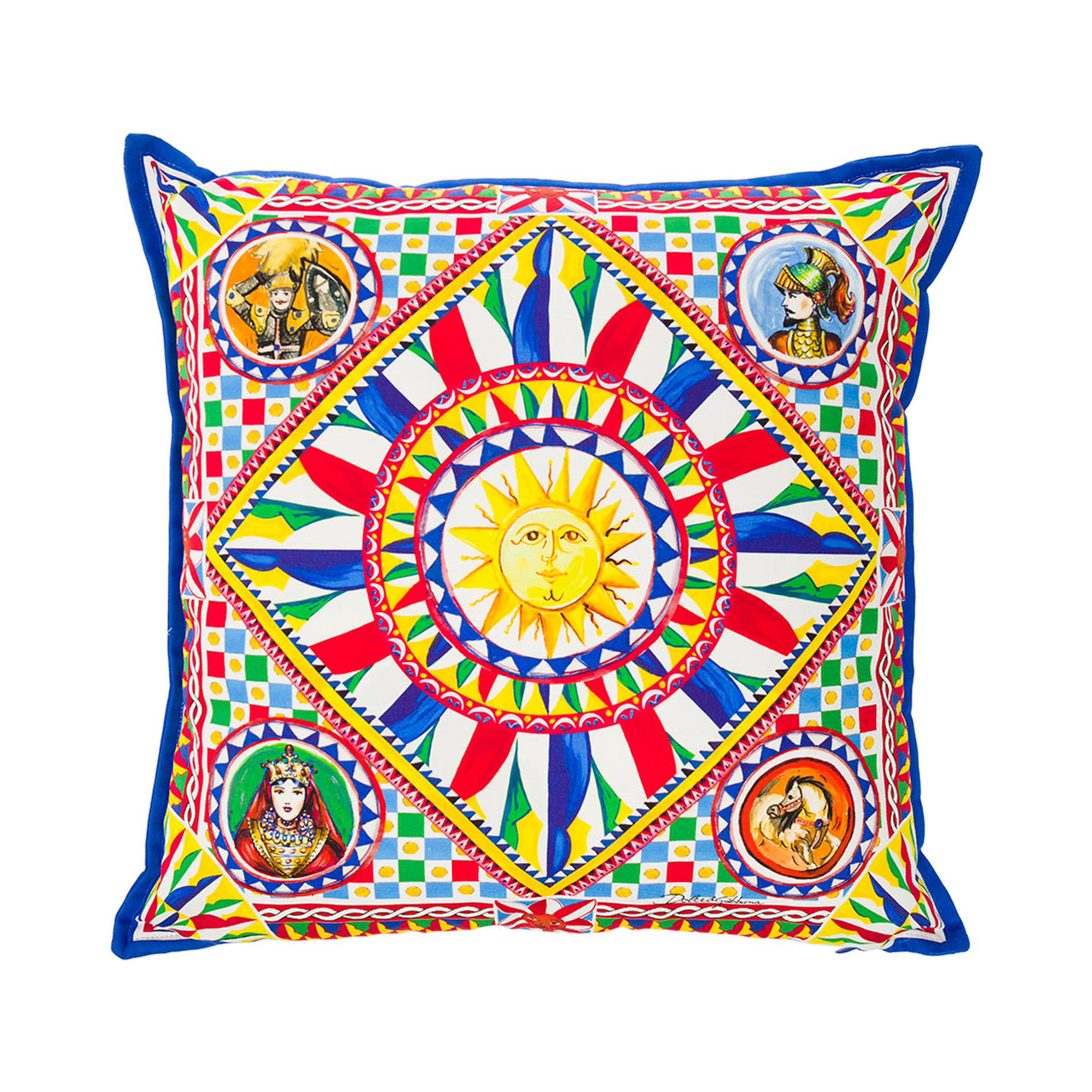 Multicolor Small Cushion with Carretto Foulard Print in Cotton Dolce & Gabbana