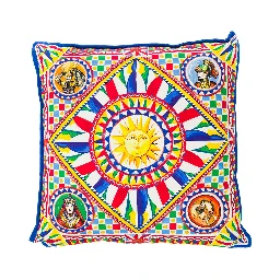 Multicolor Small Cushion with Carretto Foulard Print in Cotton Dolce & Gabbana