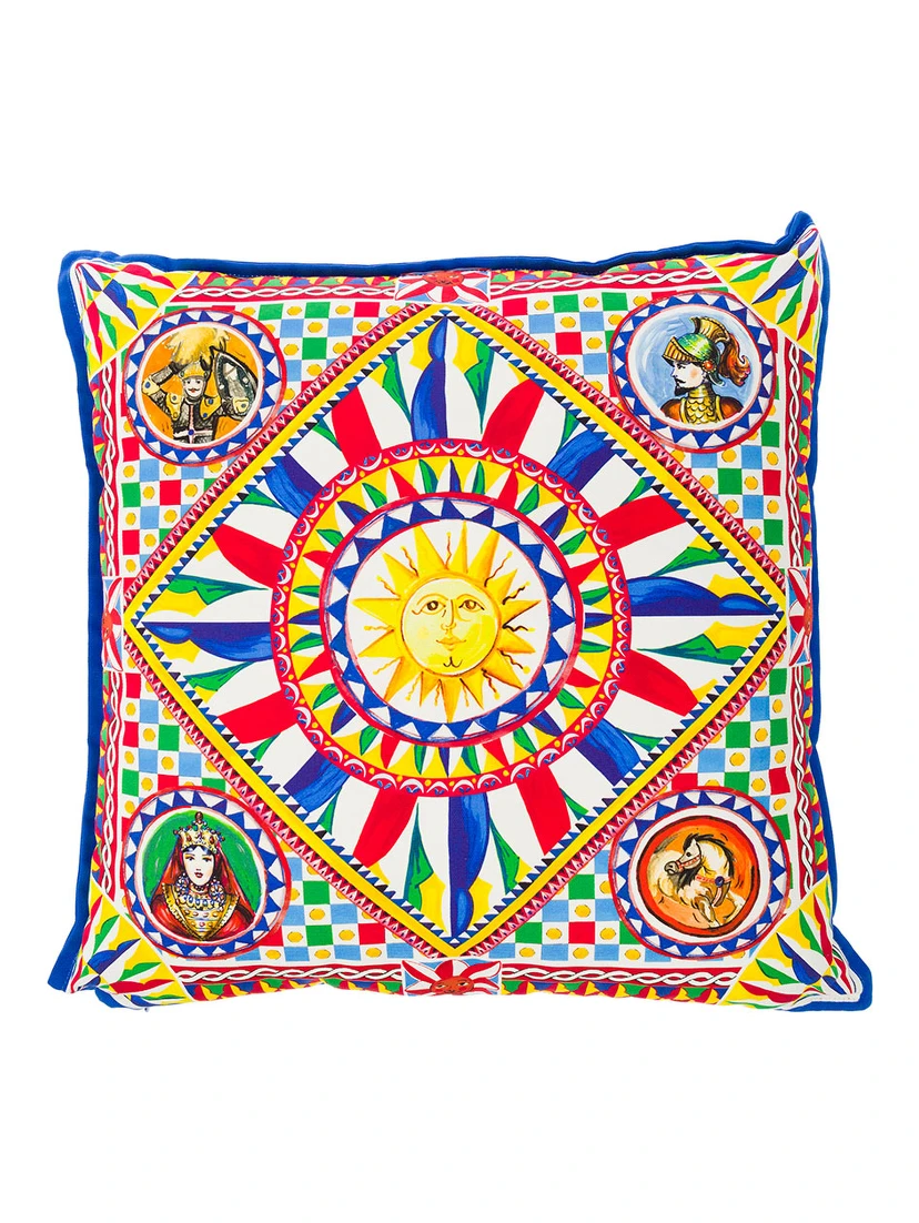 Multicolor Small Cushion with Carretto Foulard Print in Cotton Dolce & Gabbana