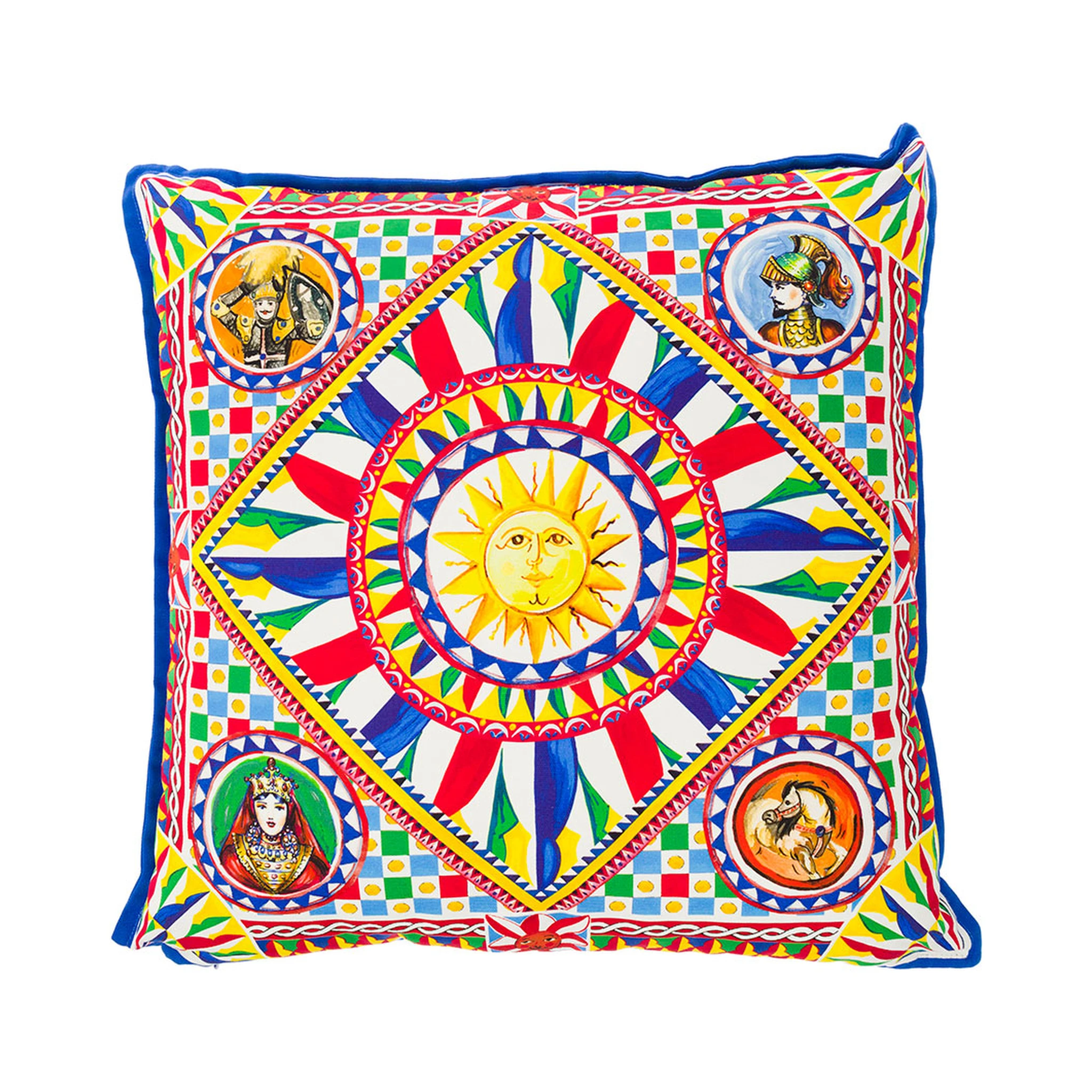 Multicolor Small Cushion with Carretto Foulard Print in Cotton Dolce & Gabbana
