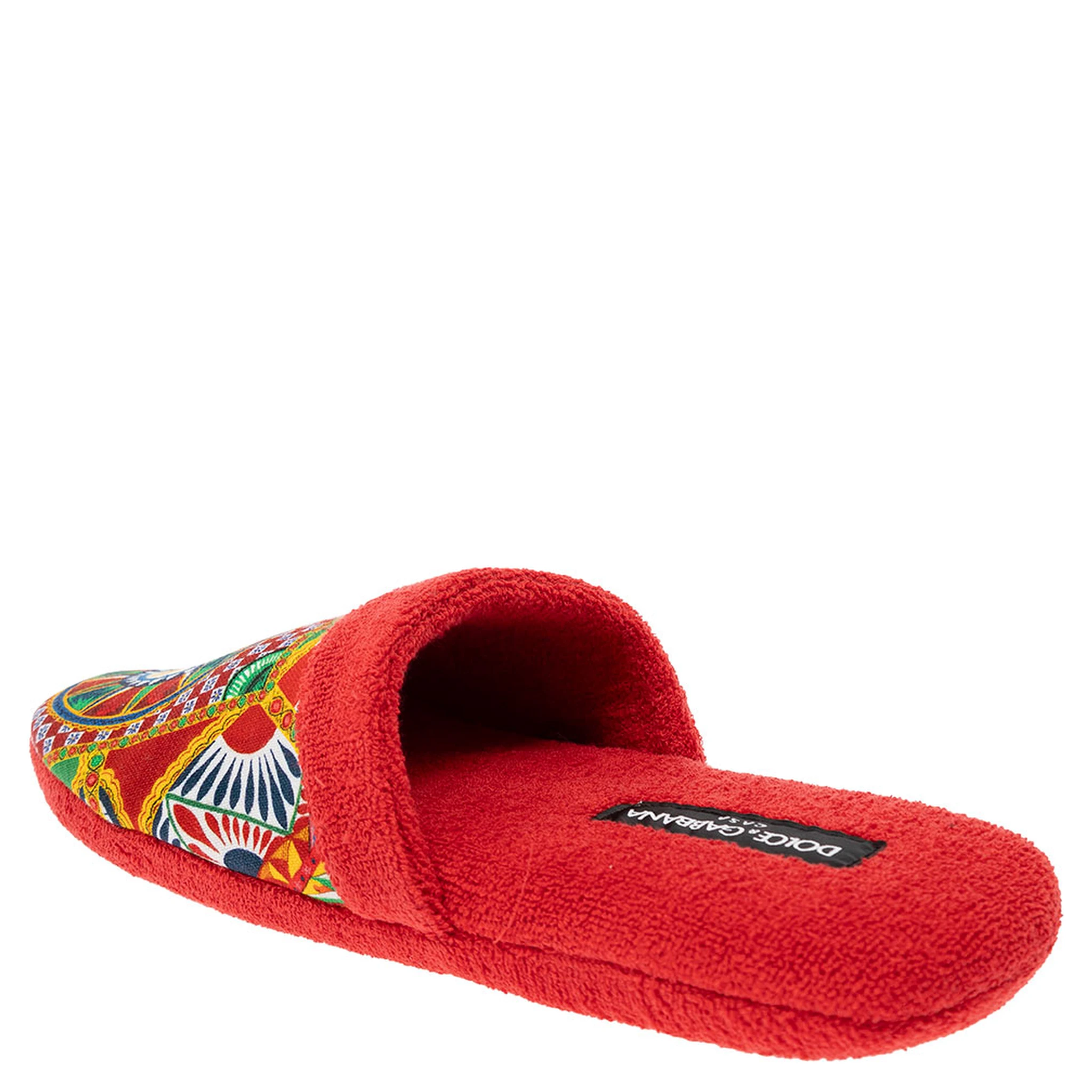 Red Slippers with Carretto Siciliano Print in Cotton Home