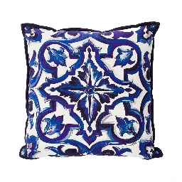 Blue and White Small Cushion with Blue Mediterranean Print in Cotton Dolce & Gabbana