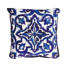 Blue and White Small Cushion with Blue Mediterranean Print in Cotton Dolce & Gabbana