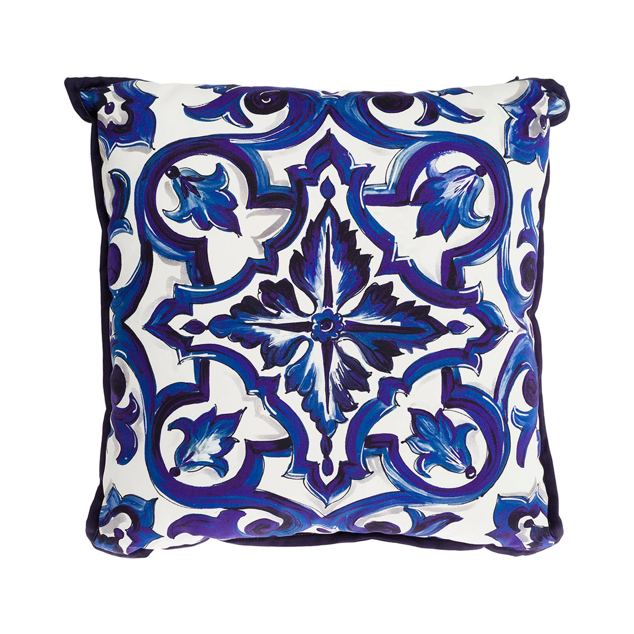 Blue and White Small Cushion with Blue Mediterranean Print in Cotton Dolce & Gabbana