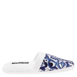 White Slippers with Carretto Siciliano Print in Cotton Home
