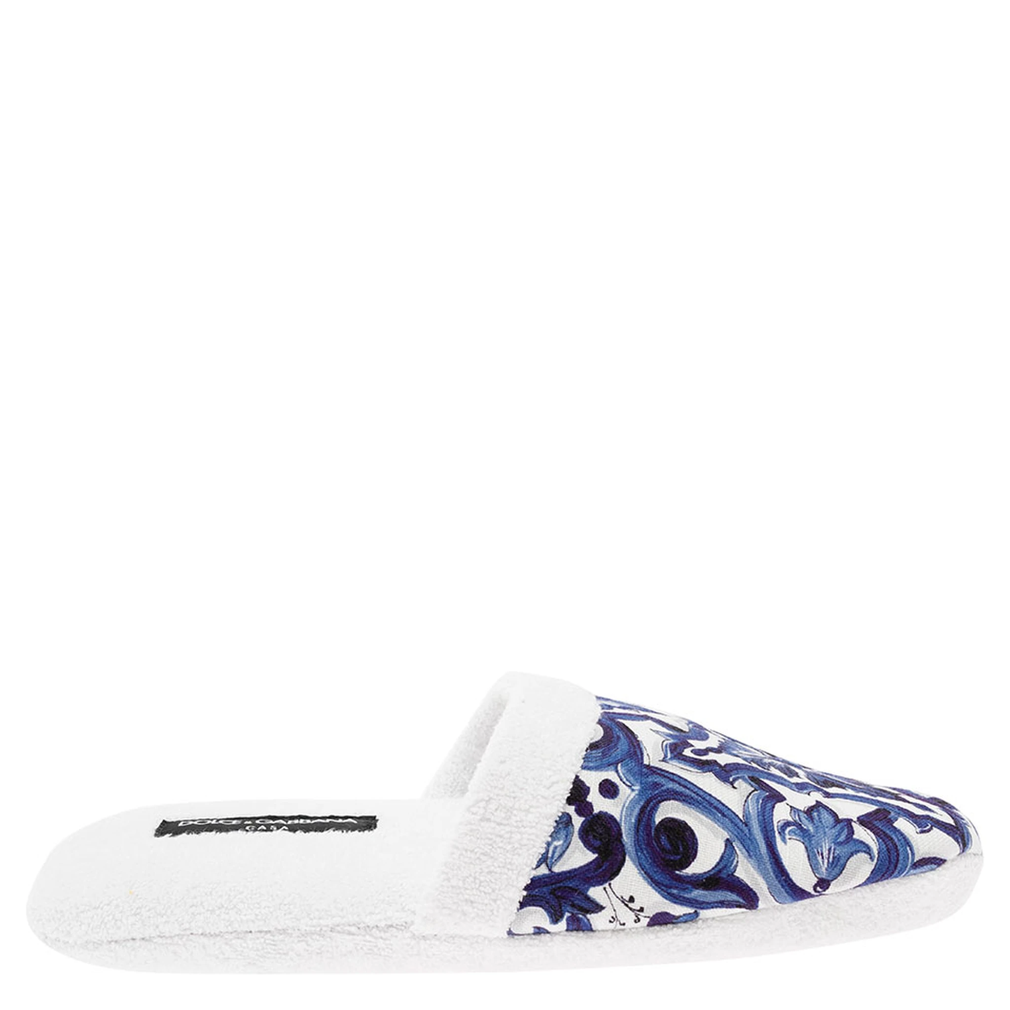 White Slippers with Carretto Siciliano Print in Cotton Home