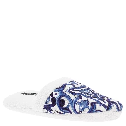 White Slippers with Carretto Siciliano Print in Cotton Home