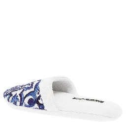 White Slippers with Carretto Siciliano Print in Cotton Home