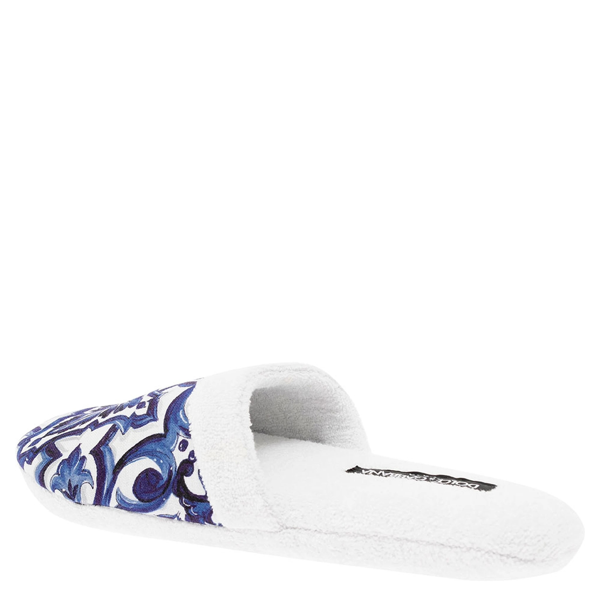 White Slippers with Carretto Siciliano Print in Cotton Home