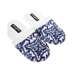 White Slippers with Carretto Siciliano Print in Cotton Home