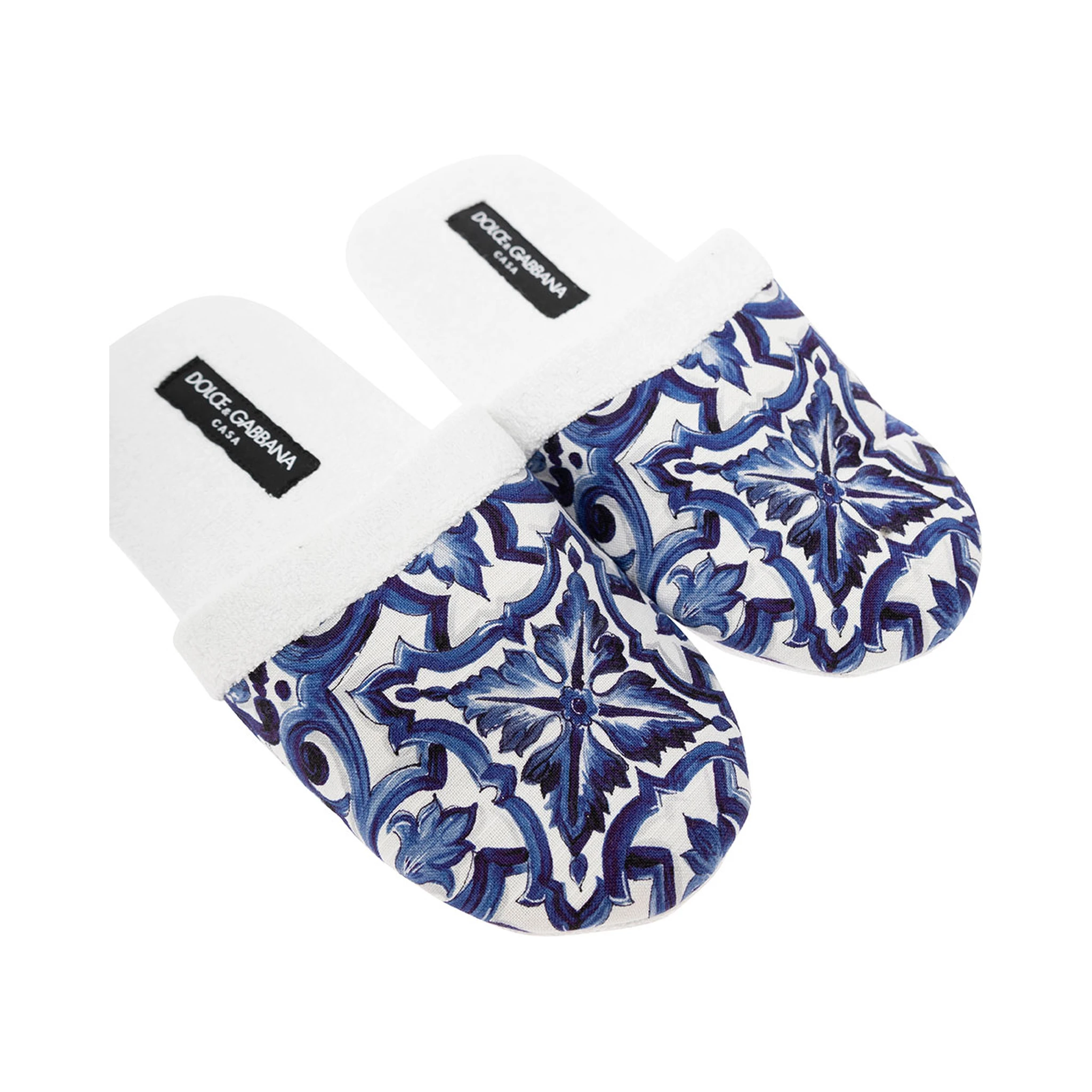 White Slippers with Carretto Siciliano Print in Cotton Home