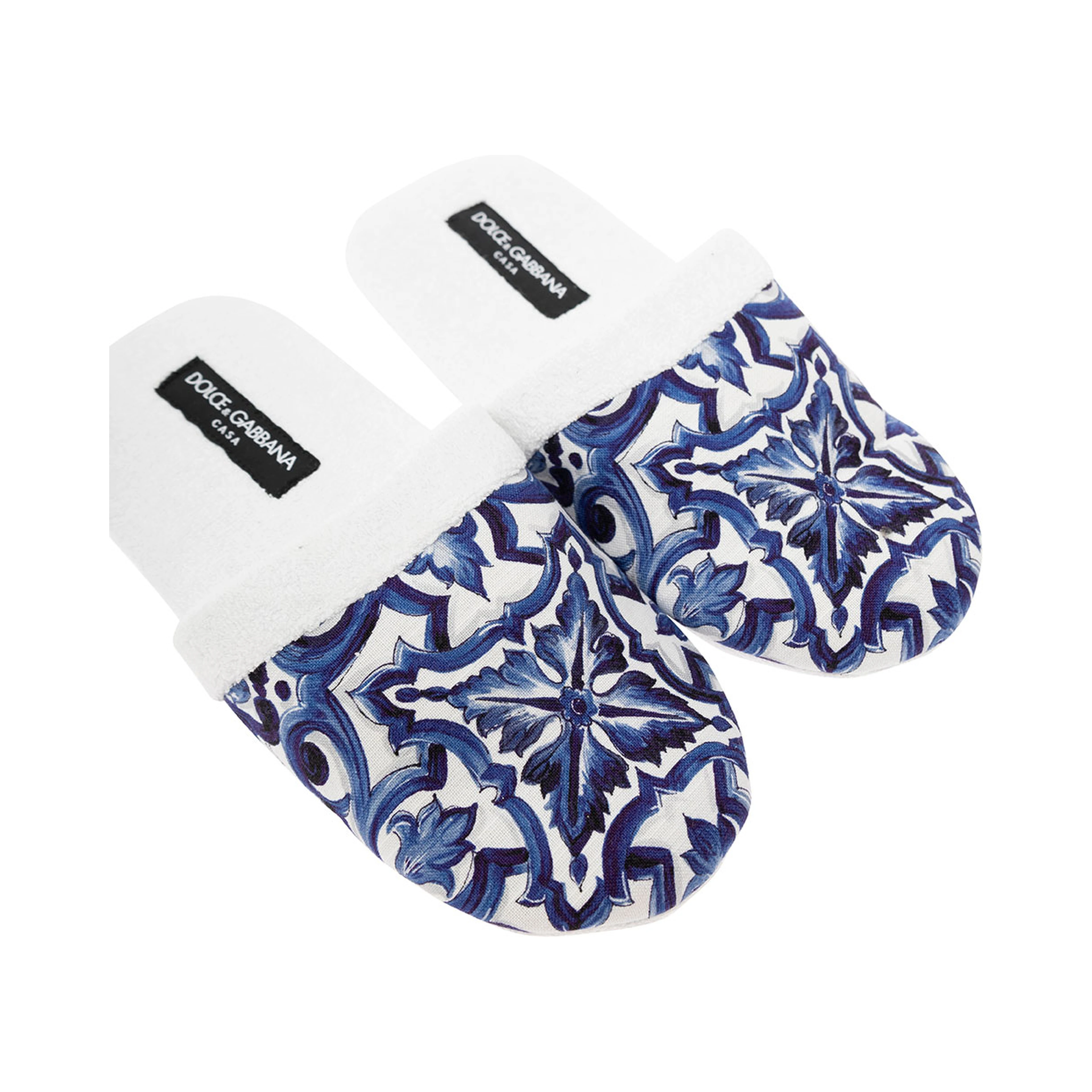 White Slippers with Carretto Siciliano Print in Cotton Home