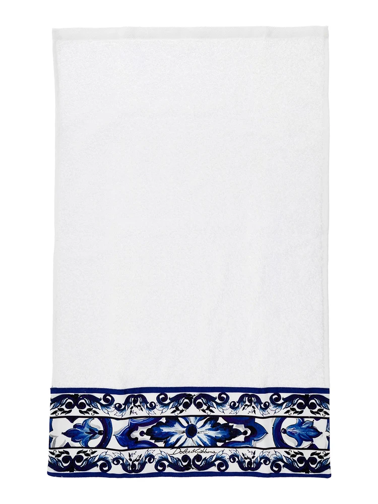 Set of 5 White and Blue Towels with Mediterraneo Print in Cotton Dolce & Gabbana alternative