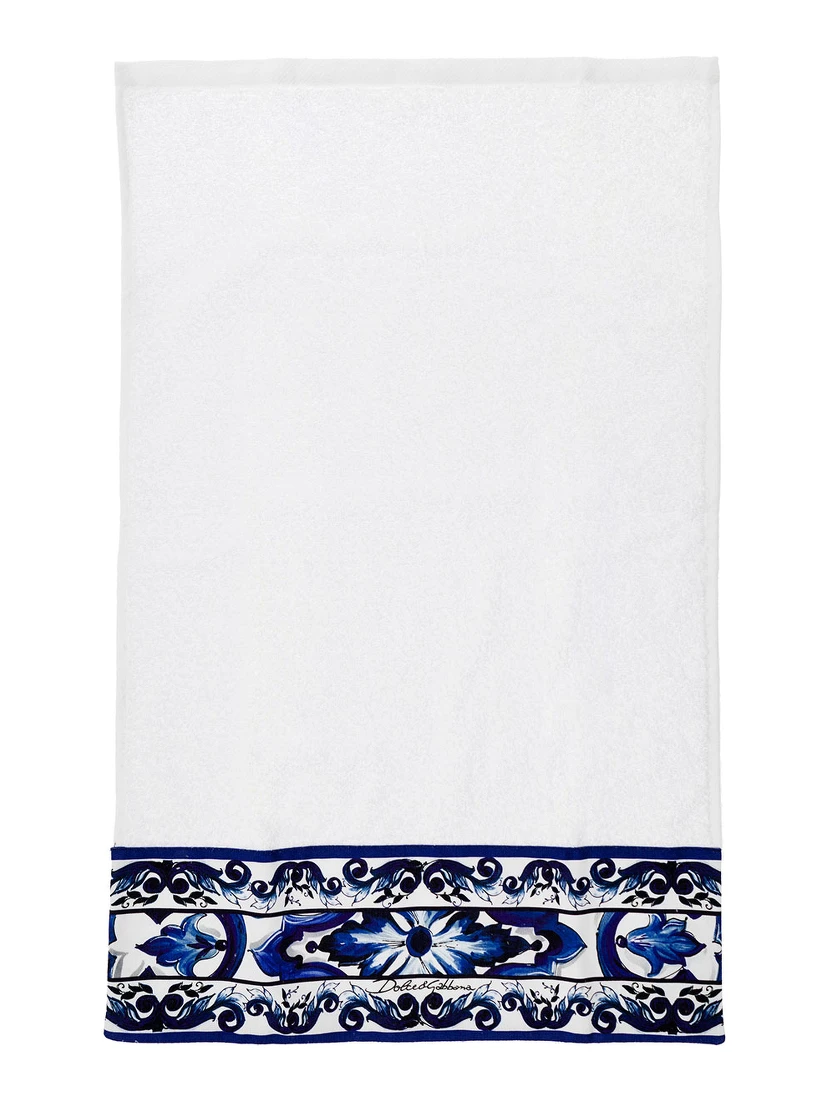 Set of 5 White and Blue Towels with Mediterraneo Print in Cotton Dolce & Gabbana