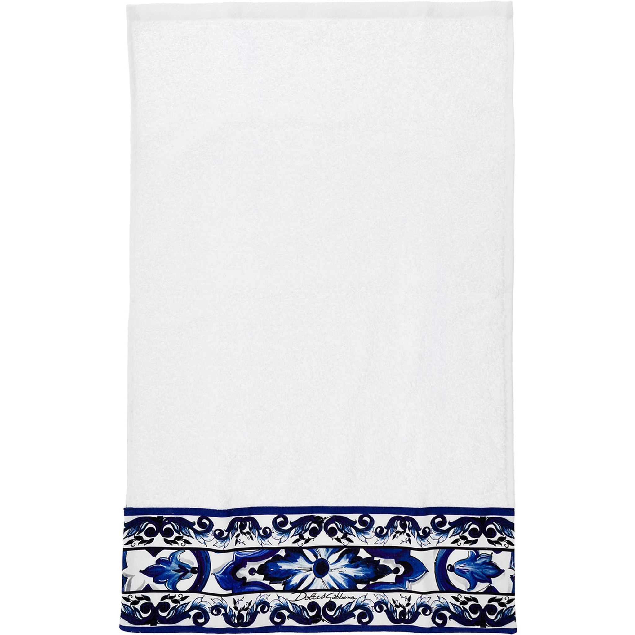 Set of 5 White and Blue Towels with Mediterraneo Print in Cotton Dolce & Gabbana