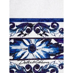 Set of 5 White and Blue Towels with Mediterraneo Print in Cotton Dolce & Gabbana