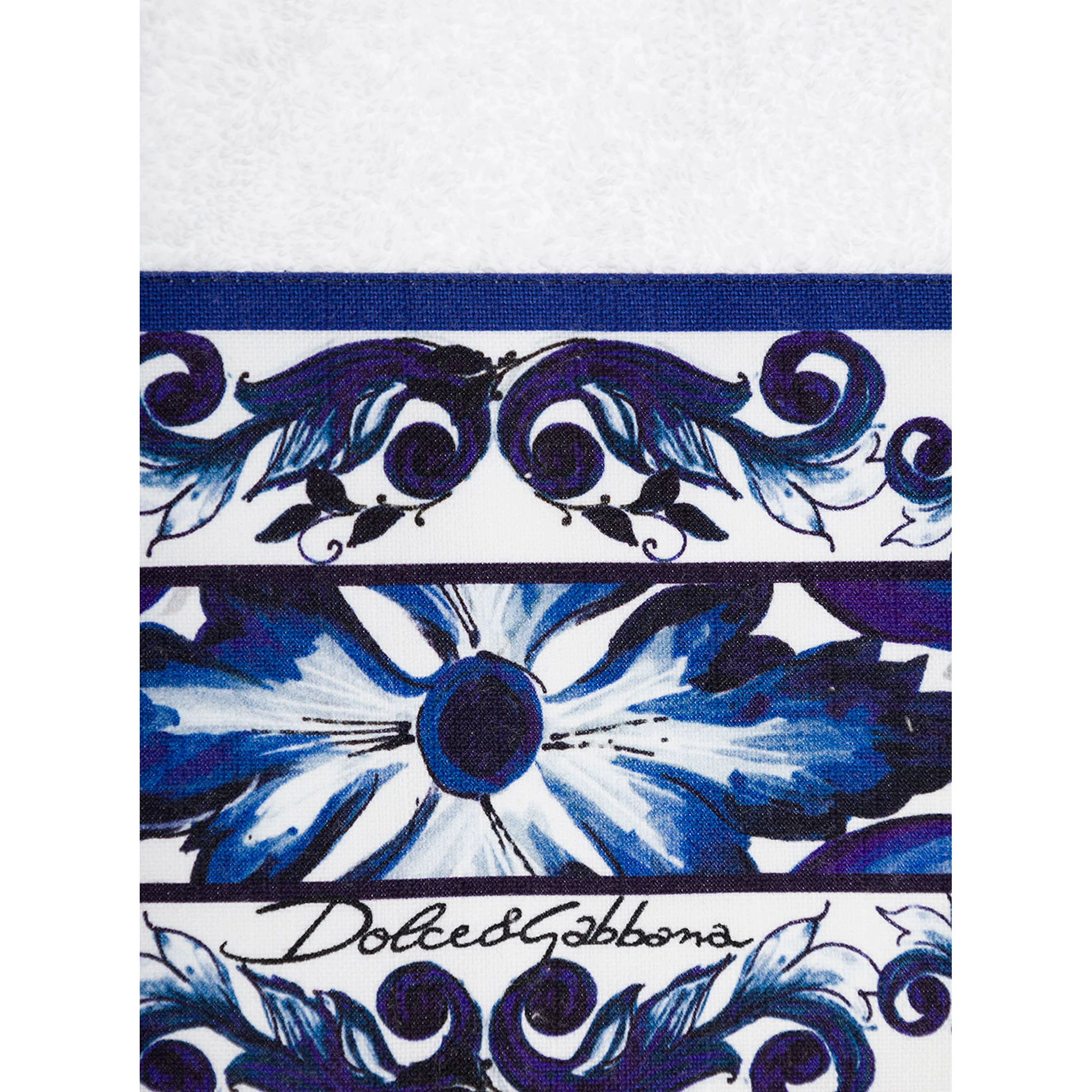 Set of 5 White and Blue Towels with Mediterraneo Print in Cotton Dolce & Gabbana
