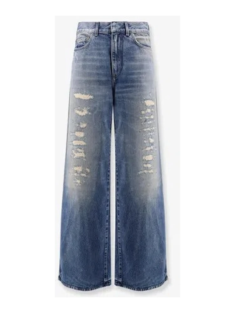 Flared jeans with destroyed effect