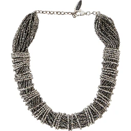 Silver Colored Choker Necklace with Beaded Embellishments and Twisted Design in Glass and Sterling Silver Woman