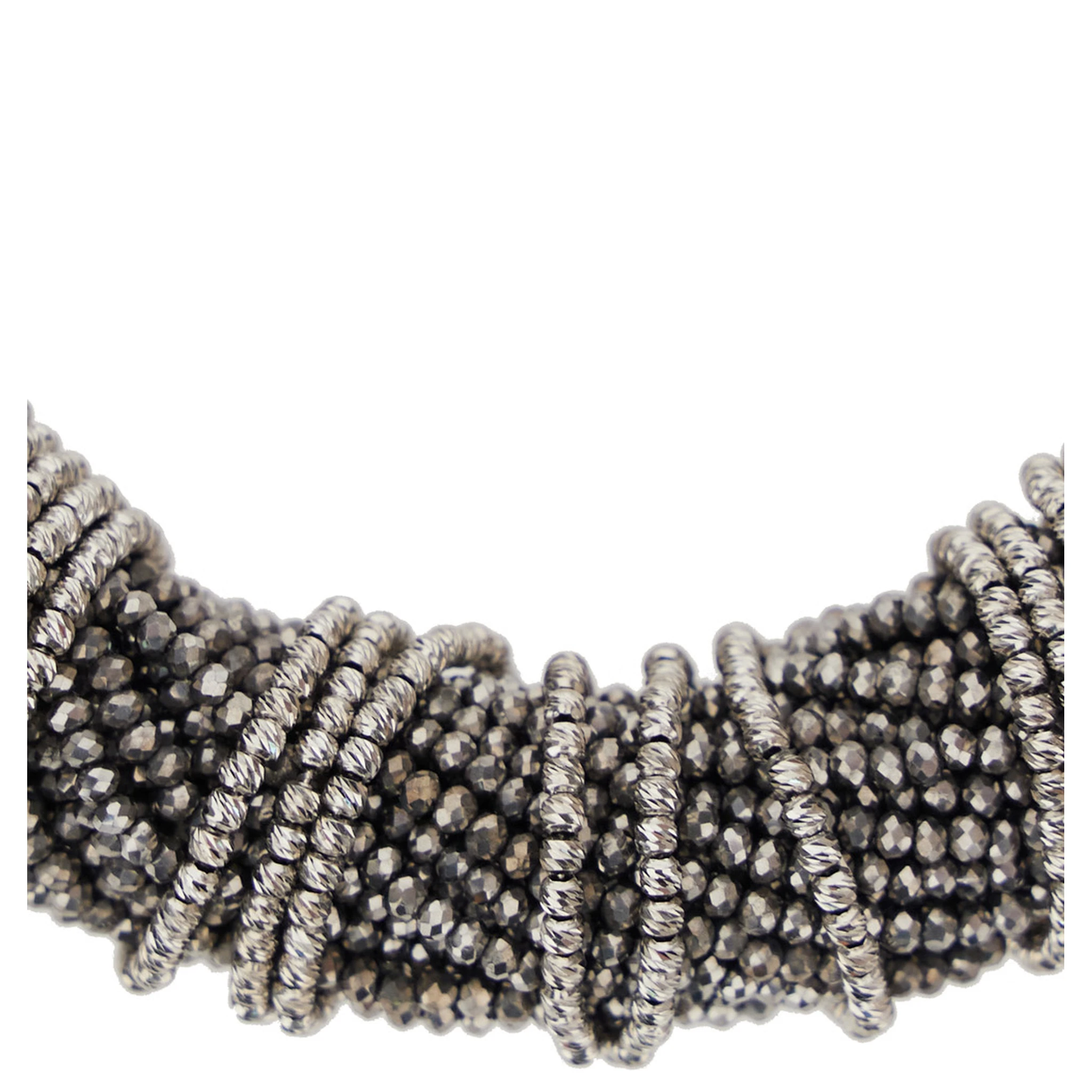 Silver Colored Choker Necklace with Beaded Embellishments and Twisted Design in Glass and Sterling Silver Woman