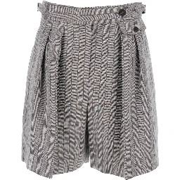 Grey Bermuda Panrs with Off-Centered Button Closure and All-Over Striped Motif in Linen Blend Woman
