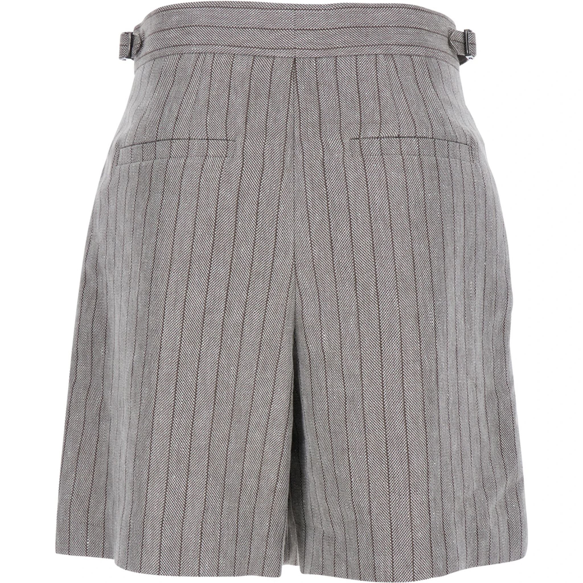 Grey Bermuda Panrs with Off-Centered Button Closure and All-Over Striped Motif in Linen Blend Woman
