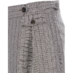 Grey Bermuda Panrs with Off-Centered Button Closure and All-Over Striped Motif in Linen Blend Woman
