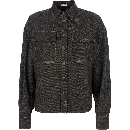 Brown Shirt with Classic Collar and Monil Detail on the Pocket in Cotton Blend Woman