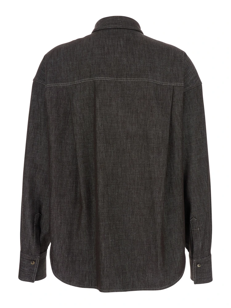 Brown Shirt with Classic Collar and Monil Detail on the Pocket in Cotton Blend Woman alternative