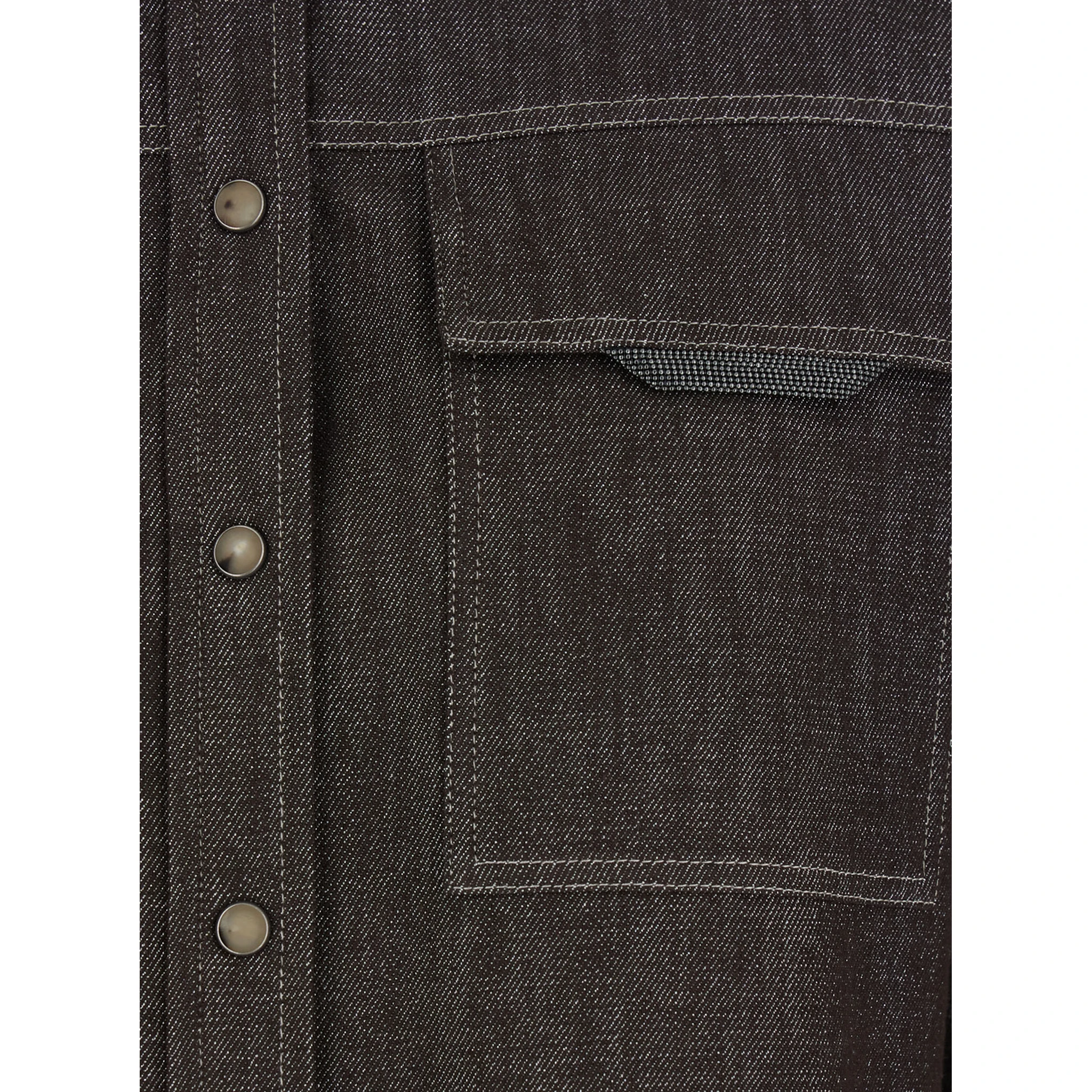 Brown Shirt with Classic Collar and Monil Detail on the Pocket in Cotton Blend Woman