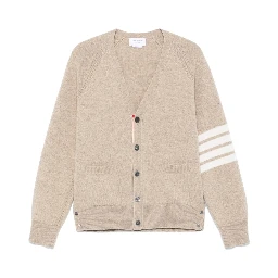 Shetland Wool 4-Bar Relaxed Fit V Neck Cardigan